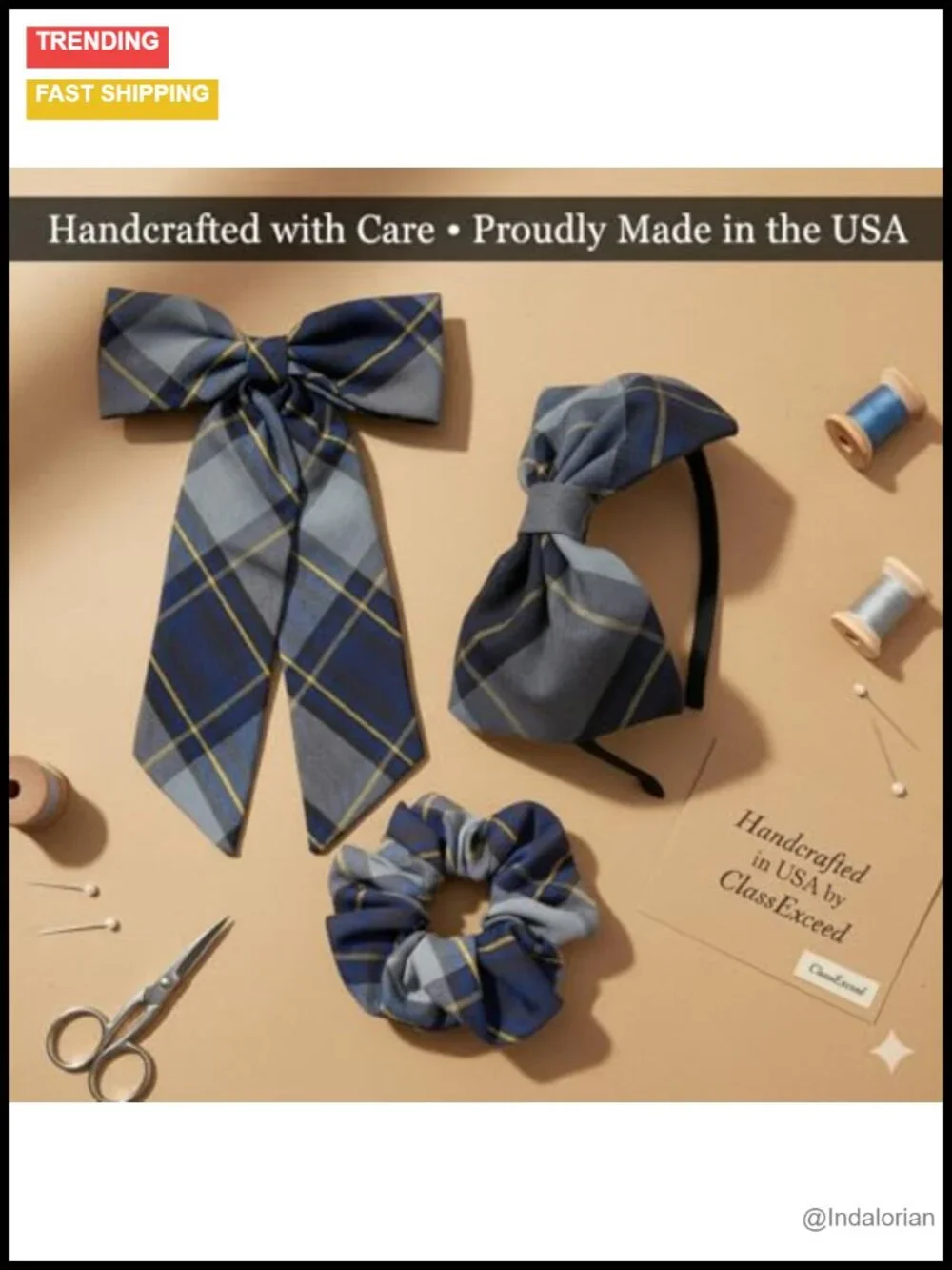 3pc Plaid Hair Bow Set with Headband and Scrunchie School Hair Accessories